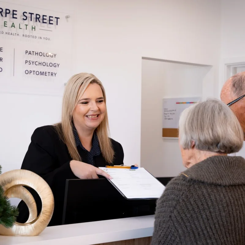 Patients being welcomed at the Thorpe Street Health reception desk