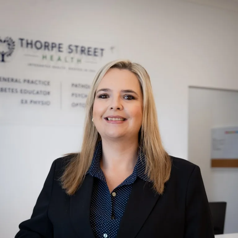 Krystal Thomas at the front desk of Thorpe Street Health